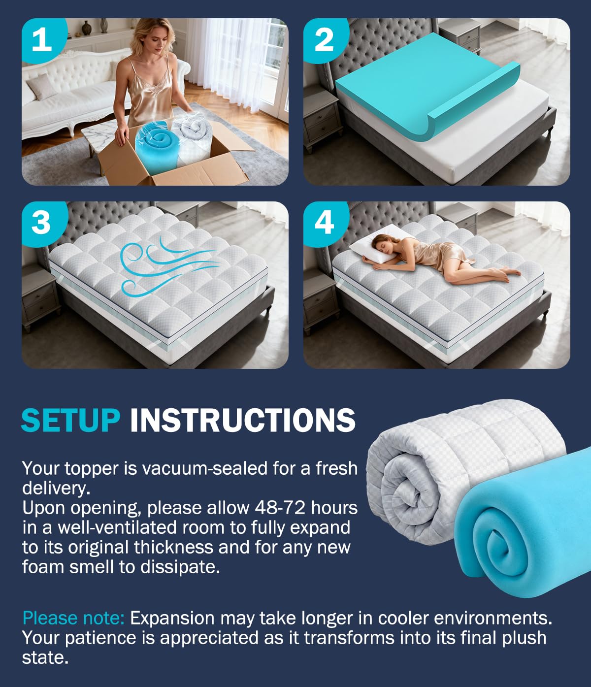 Panyu dual-layer topper expands in 48 to 72 hours after unboxing