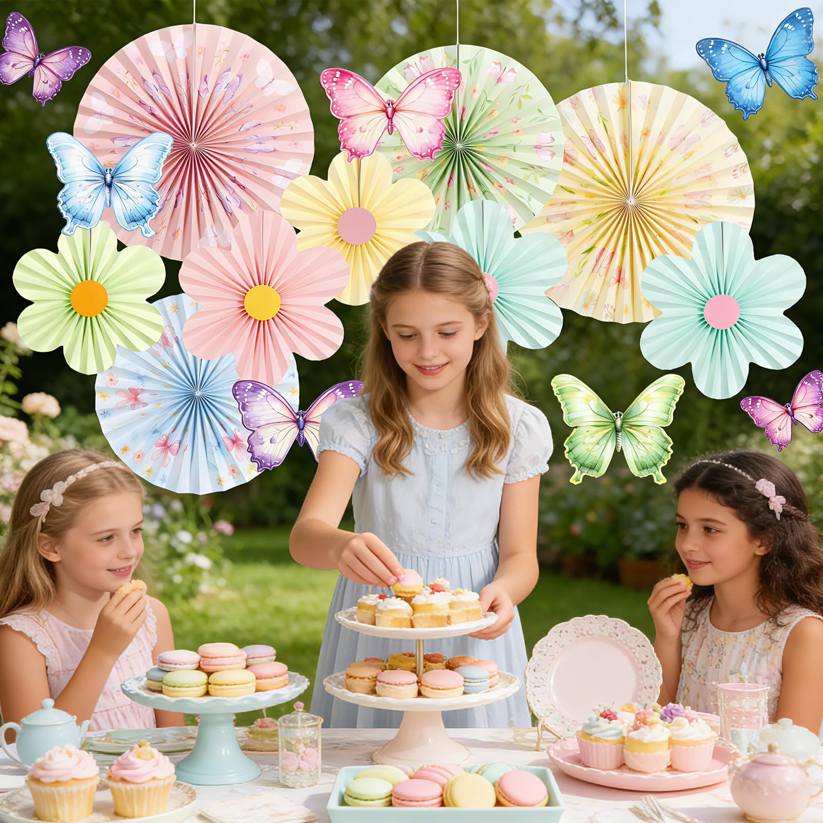Paper Jazz pastel butterfly paper fan creates whimsical garden decor.