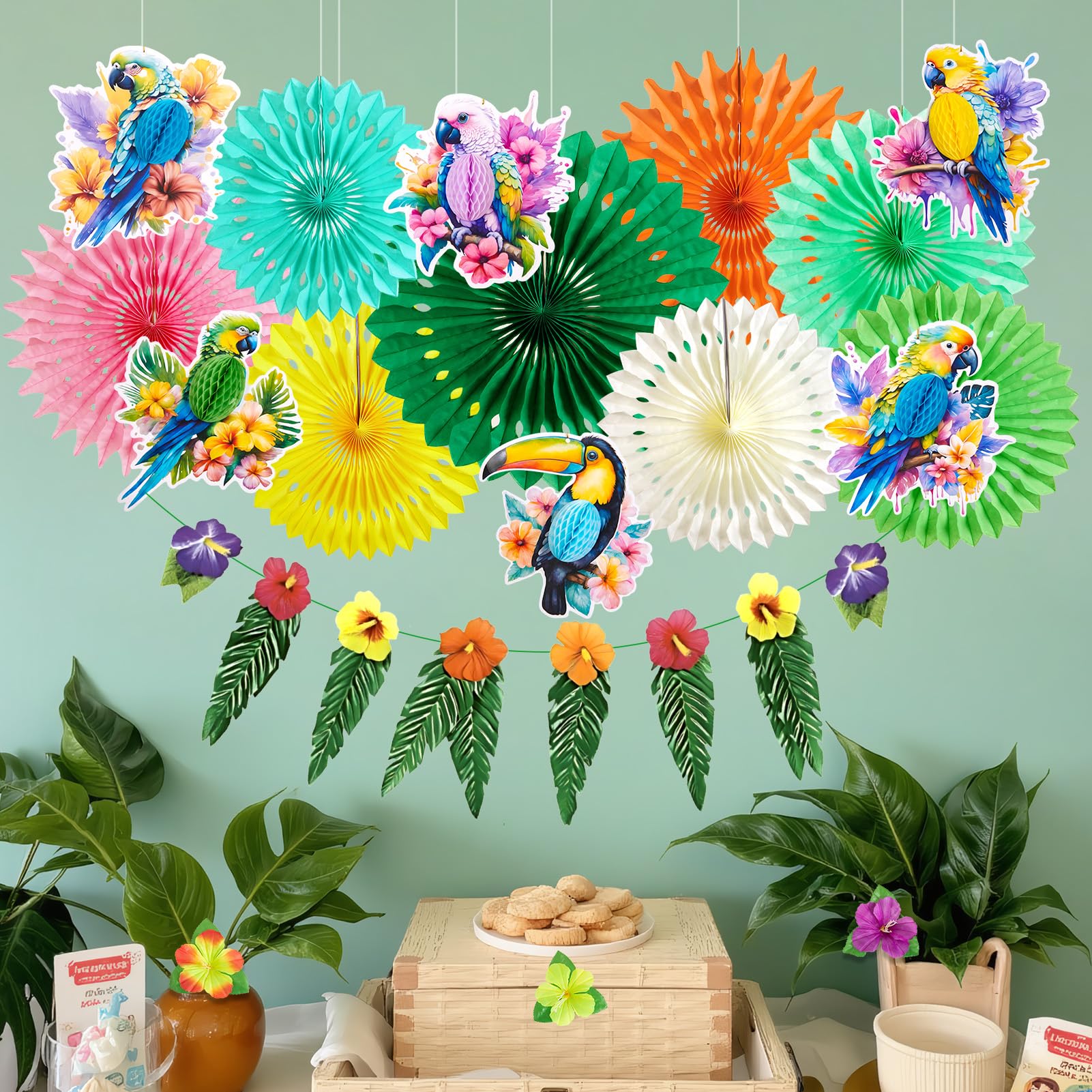 Paper Jazz tropical fans decorate spaces with festive, photo-ready flair
