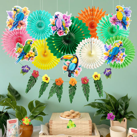 Paper Jazz tropical fans decorate spaces with festive, photo-ready flair