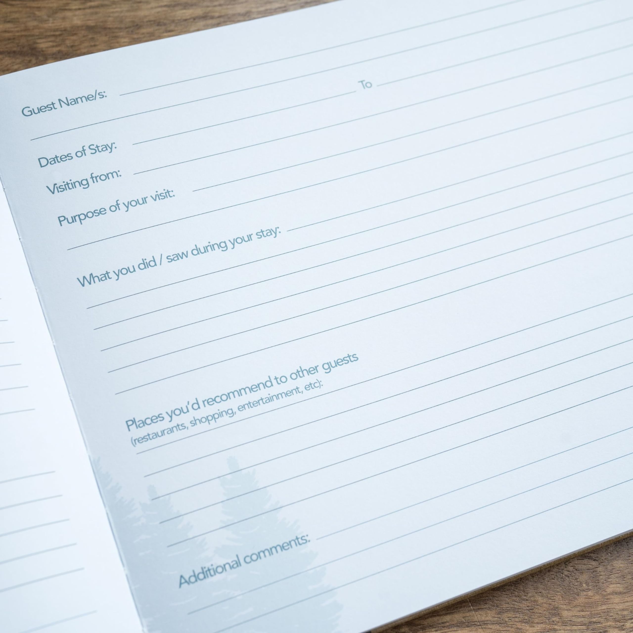 Paper 'n Such guest book 10x8 inch size provides ample writing space on a coffee table.
