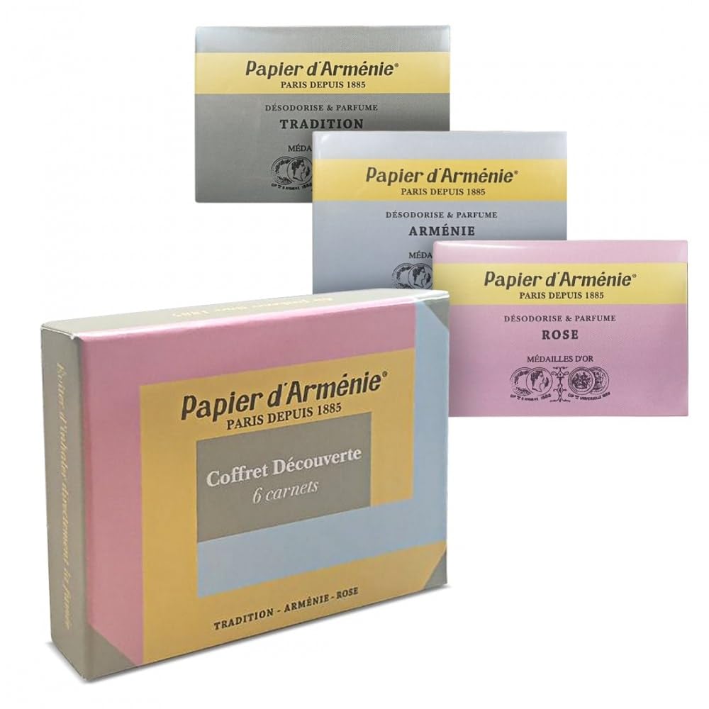 Papier d'Armenie discovery set packaging with six wrapped notebooks for fragrance variety