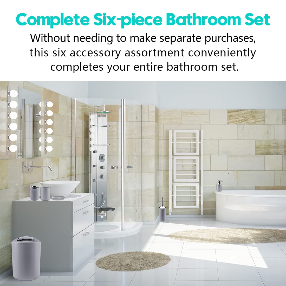Papillon trash can finishes the set with compact style.