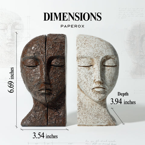 PAPEROX decorative bookends feature calm facial contours for elegant shelf display.