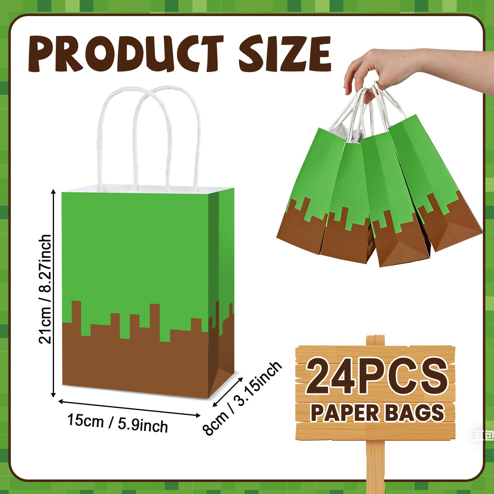 Pargreeff pixel bags handle close-up showing sturdy construction for party favors.