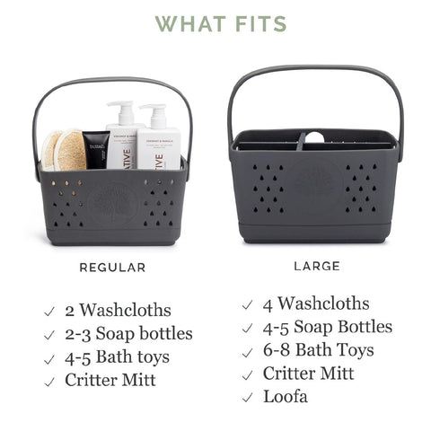Parker Baby Co bath caddy built-in hanging hole for quick air-drying.