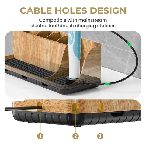 Parkmani electric toothbrush holder with cable holes for convenient charging.