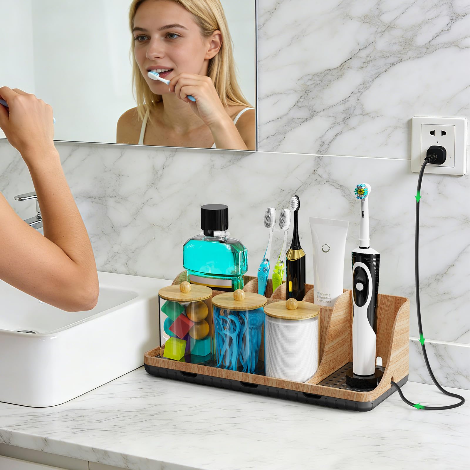 Parkmani toothbrush holder set provides tidy, accessible storage on the sink.