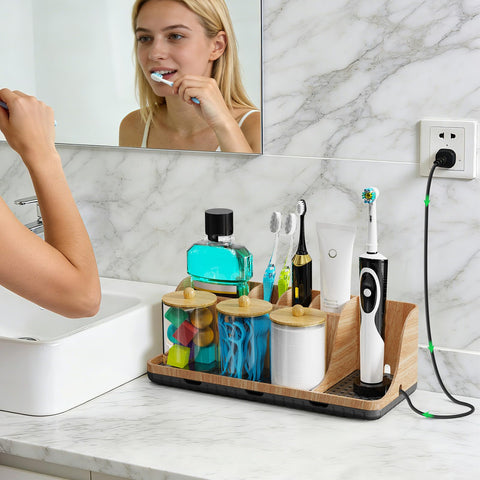 Parkmani toothbrush holder set provides tidy, accessible storage on the sink.