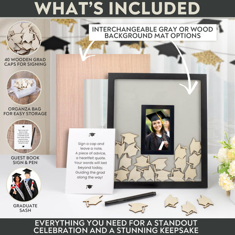 Parkway Home wooden caps drop into the frame during your graduation celebration.