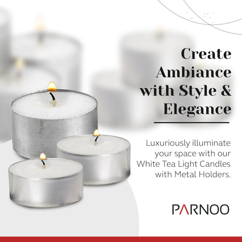 PARNOO tea light candle offers six-hour burn for uninterrupted table glow.