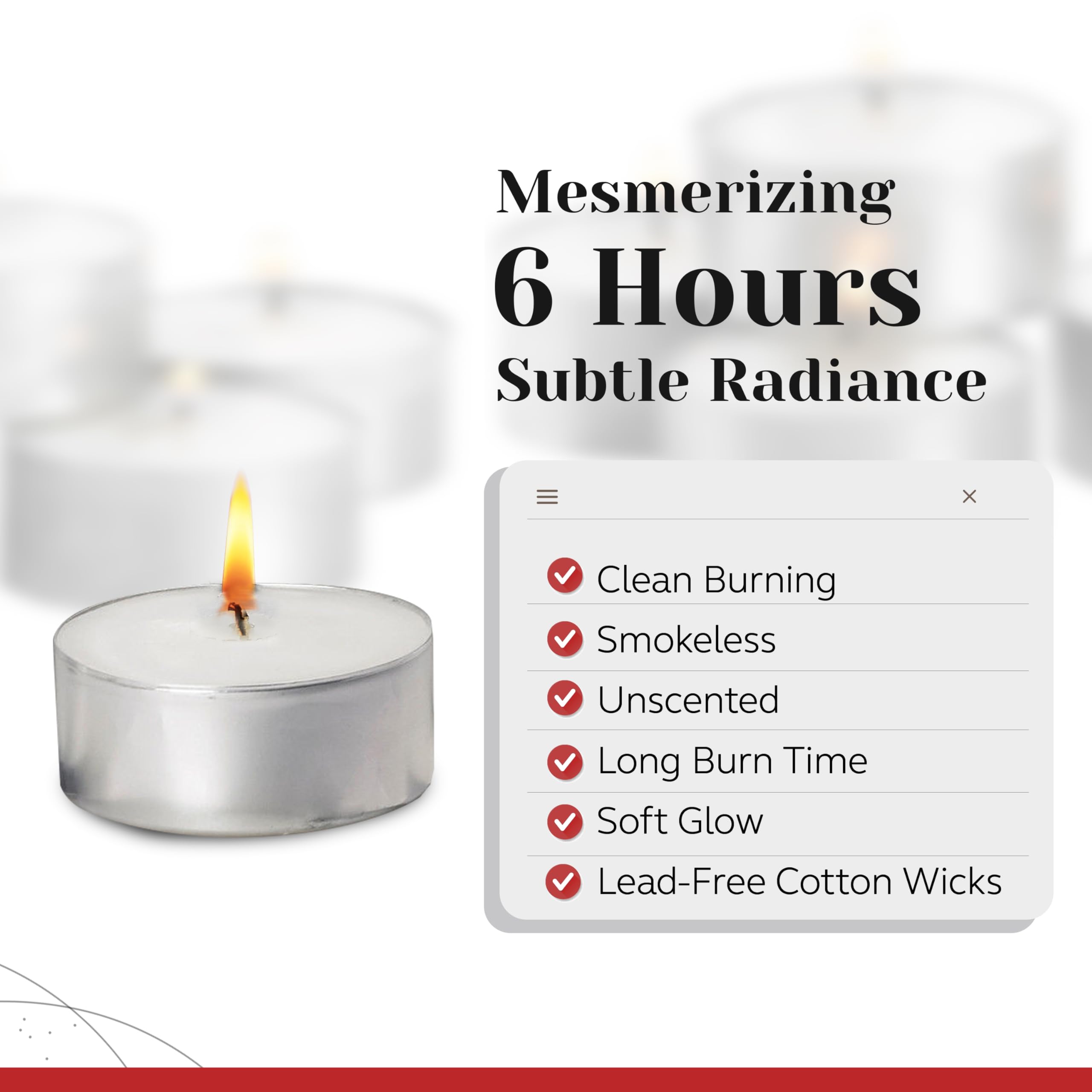 PARNOO tea light candle in votive holder creates clean, smokeless lighting.