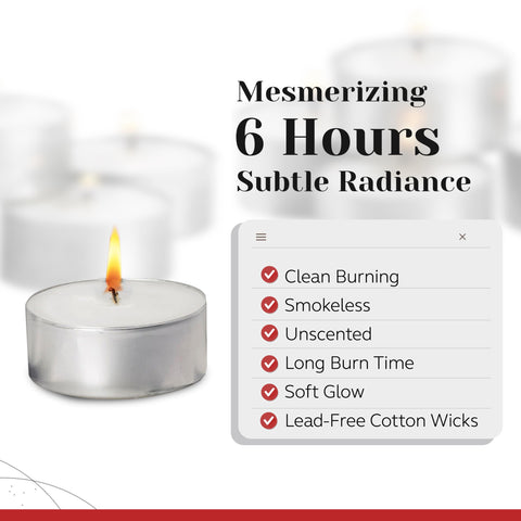 PARNOO tea light candle in votive holder creates clean, smokeless lighting.