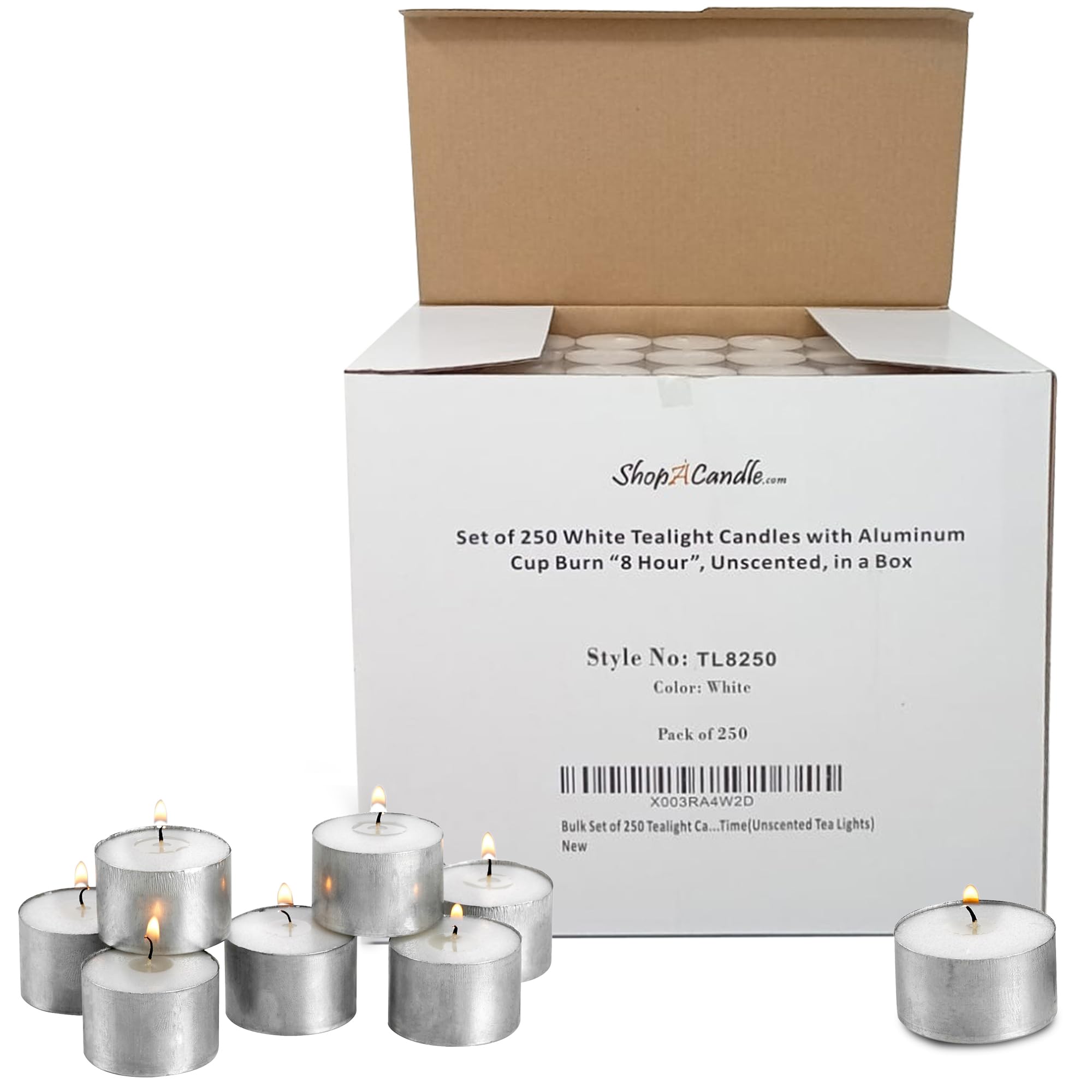 Parnoo tea light candle in a metal cup with 8-hour burn, ideal for romantic dinners.