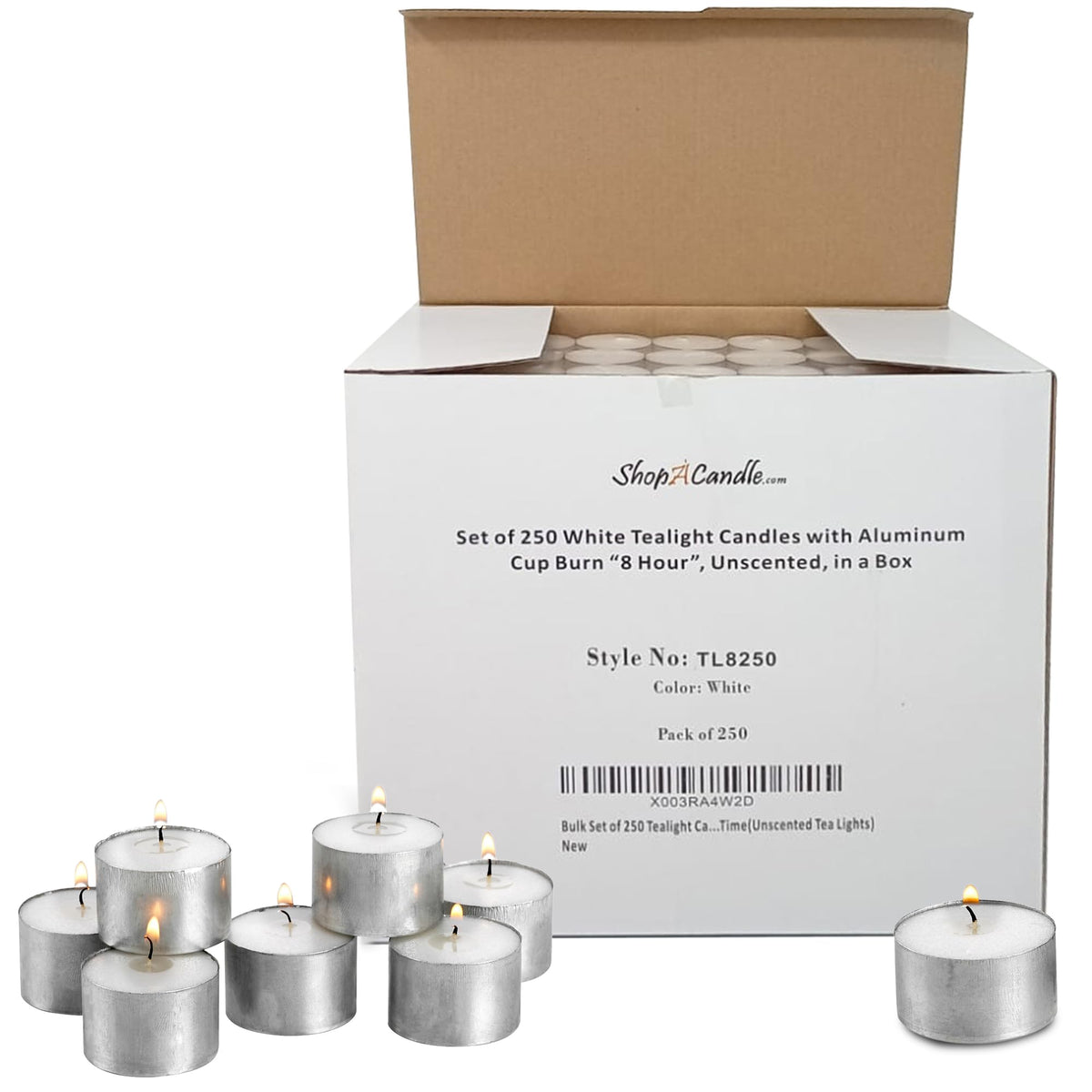Parnoo tea light candle in a metal cup with 8-hour burn, ideal for romantic dinners.