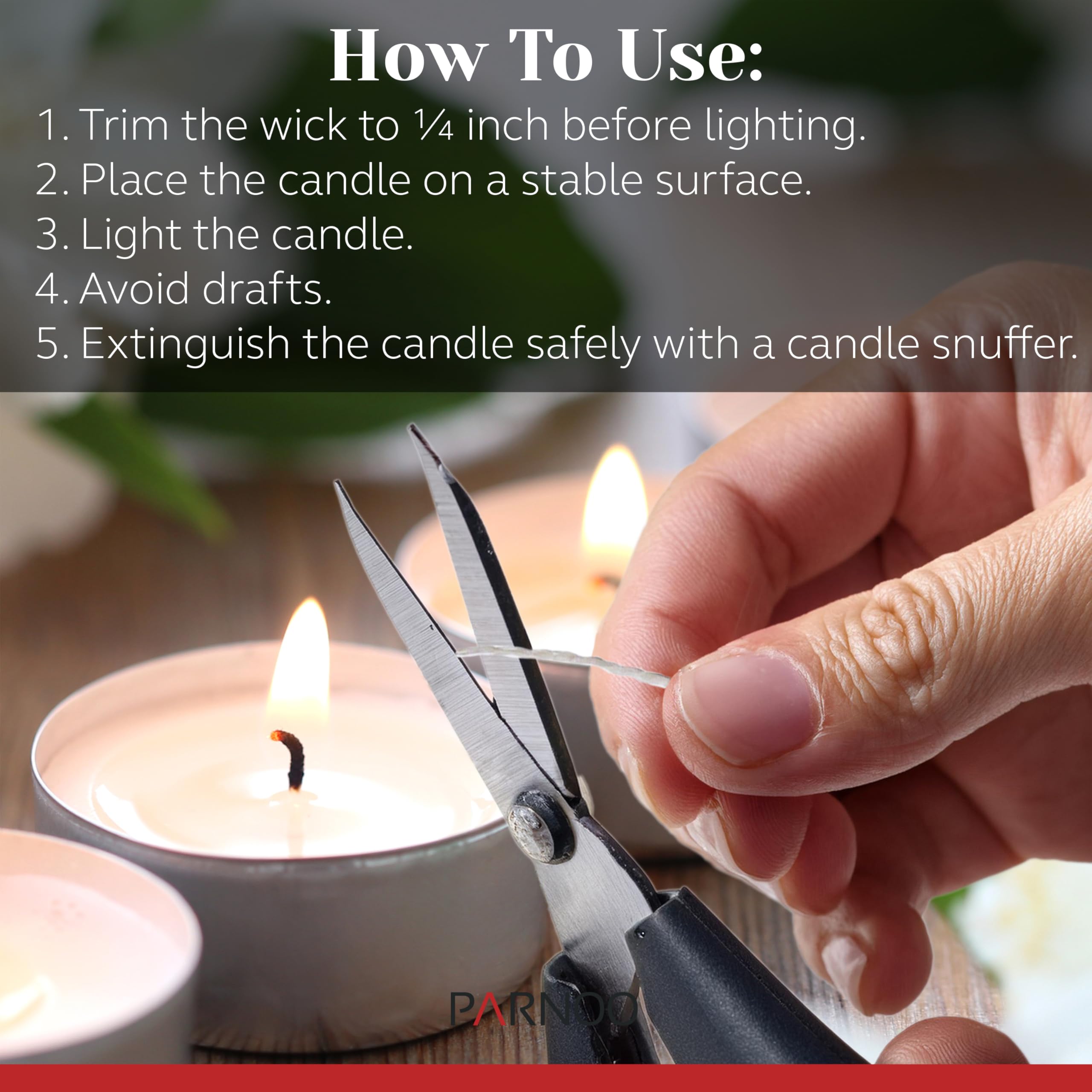 Parnoo tea light candle in metal cup, safe lead-free wick for spa sessions.