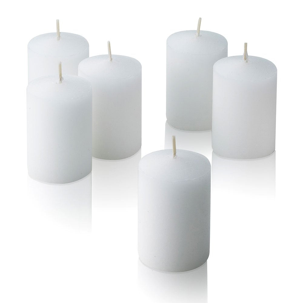 Parnoo white votive candles fit standard holders for weddings and restaurants