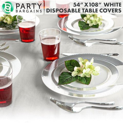 Spill-resistance feature demonstrated on PARTY BARGAINS table cover.