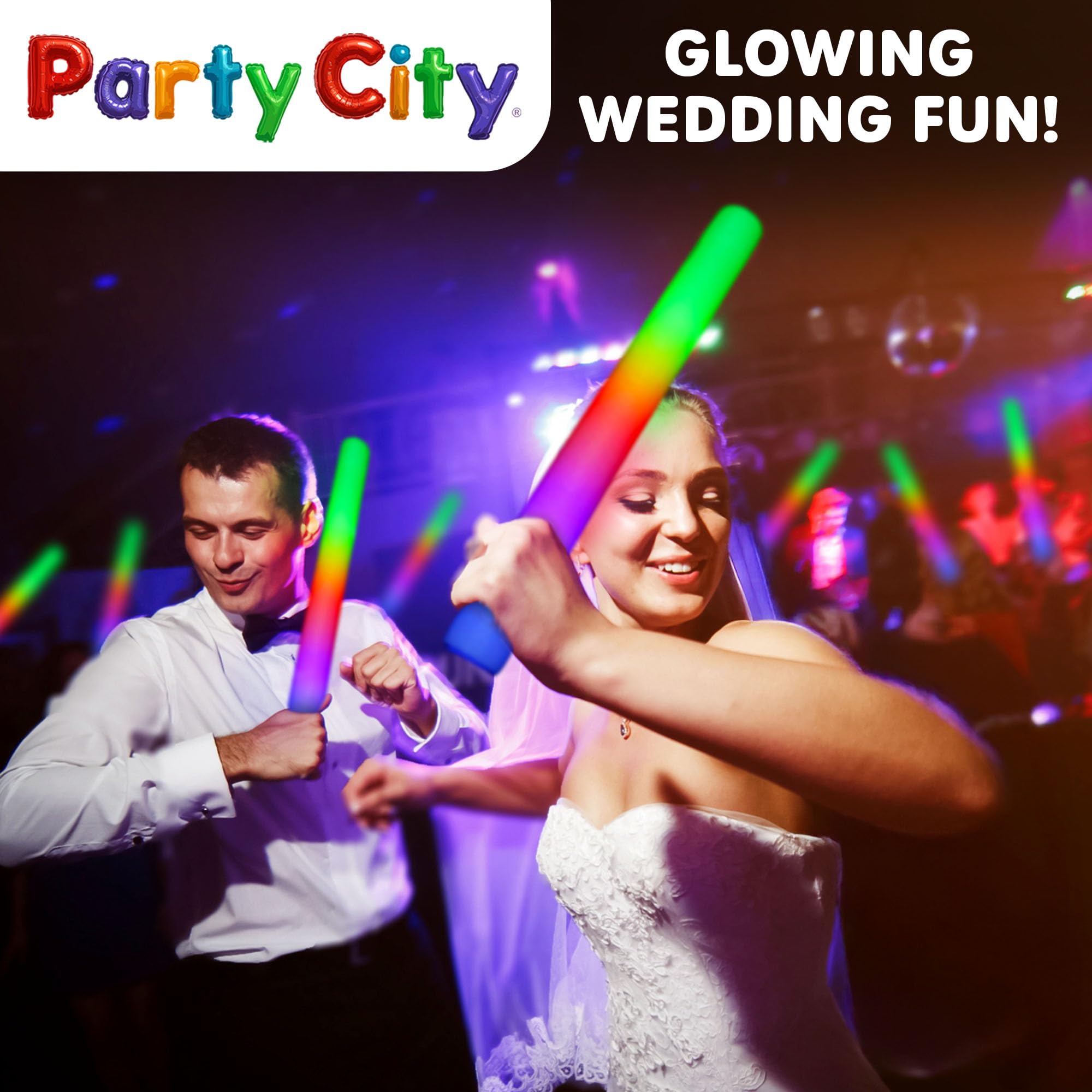 Party City bulk glow sticks ideal for weddings, dance floors, and nightlife events.