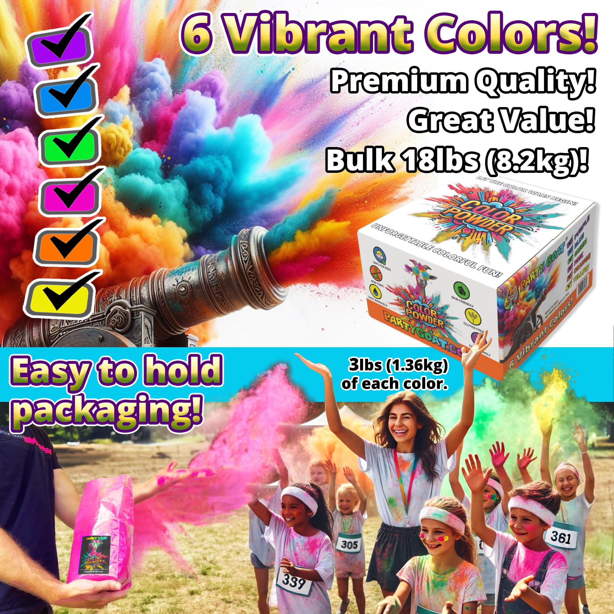 PARTY GOAT orange color powder 3lb bag sparks lively color wars and outdoor play