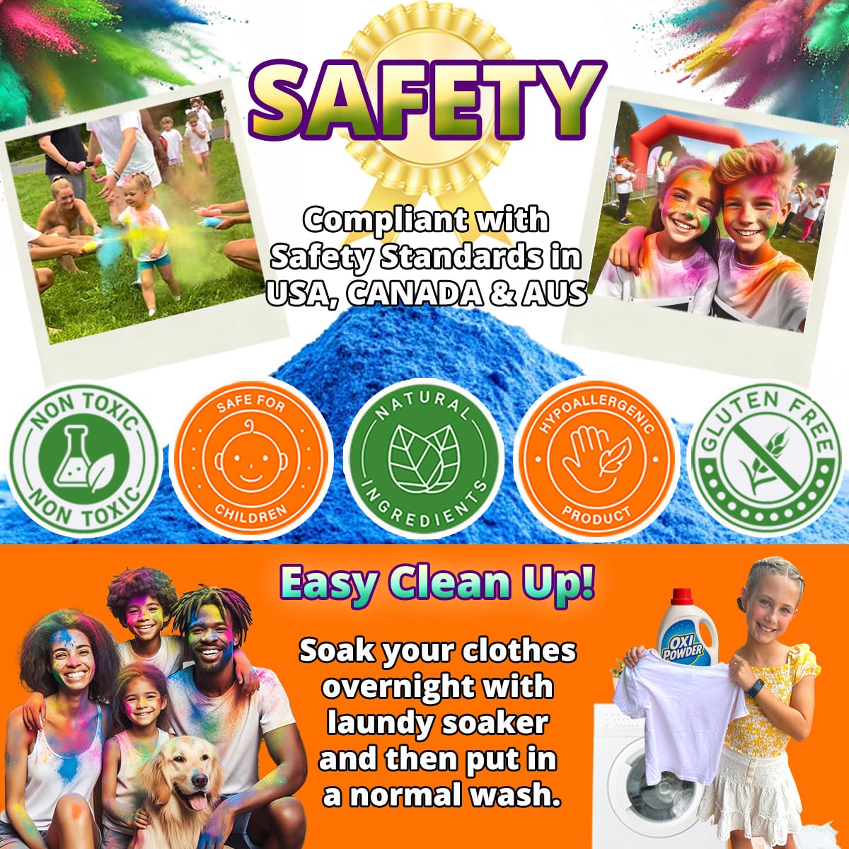 Party Goat color run squeeze bottle orange spray creates bold color moments at camps.