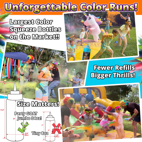 Party Goat color run squeeze bottle pink spray ideal for playful Holi-style color battles.