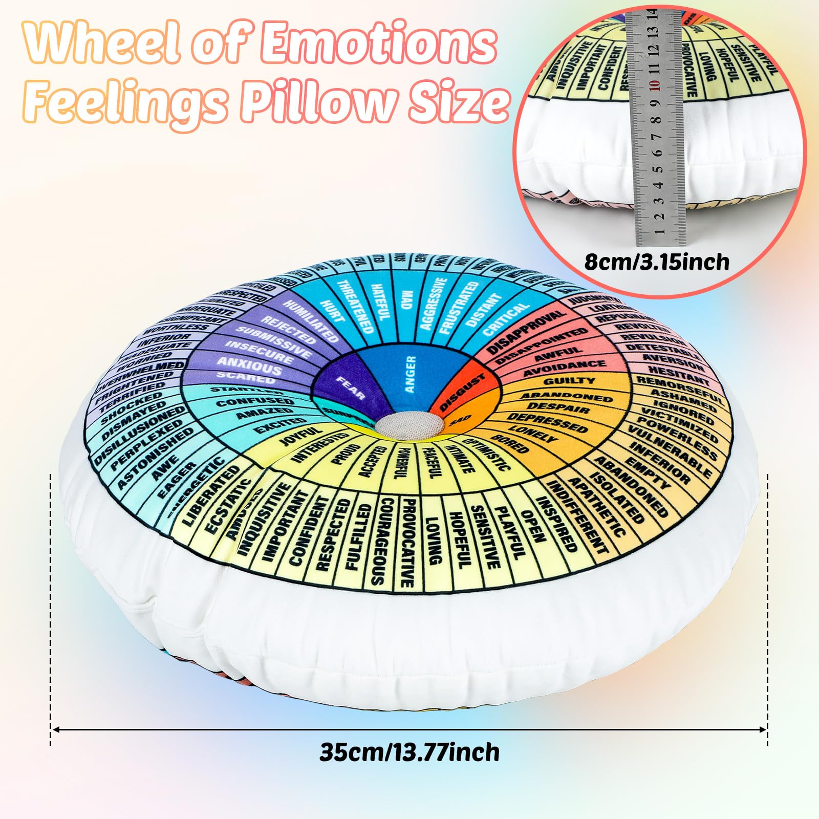Party Greeting emotions wheel colors closeup highlights color-coded feelings for quick reference.
