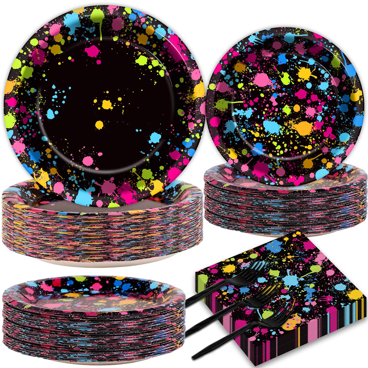 Party Greeting neon 9-inch plates with glow design for bold birthday tables
