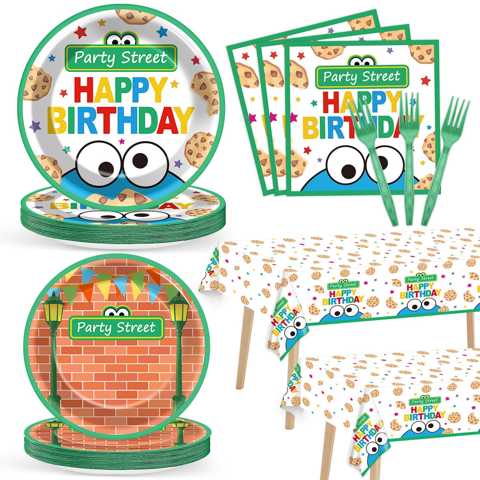 Party Greeting red brick wall plates for kid-friendly meals at parties.