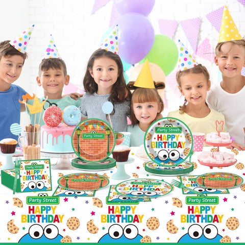 Party Greeting street theme party set layout shows easy hosting and quick cleanup.