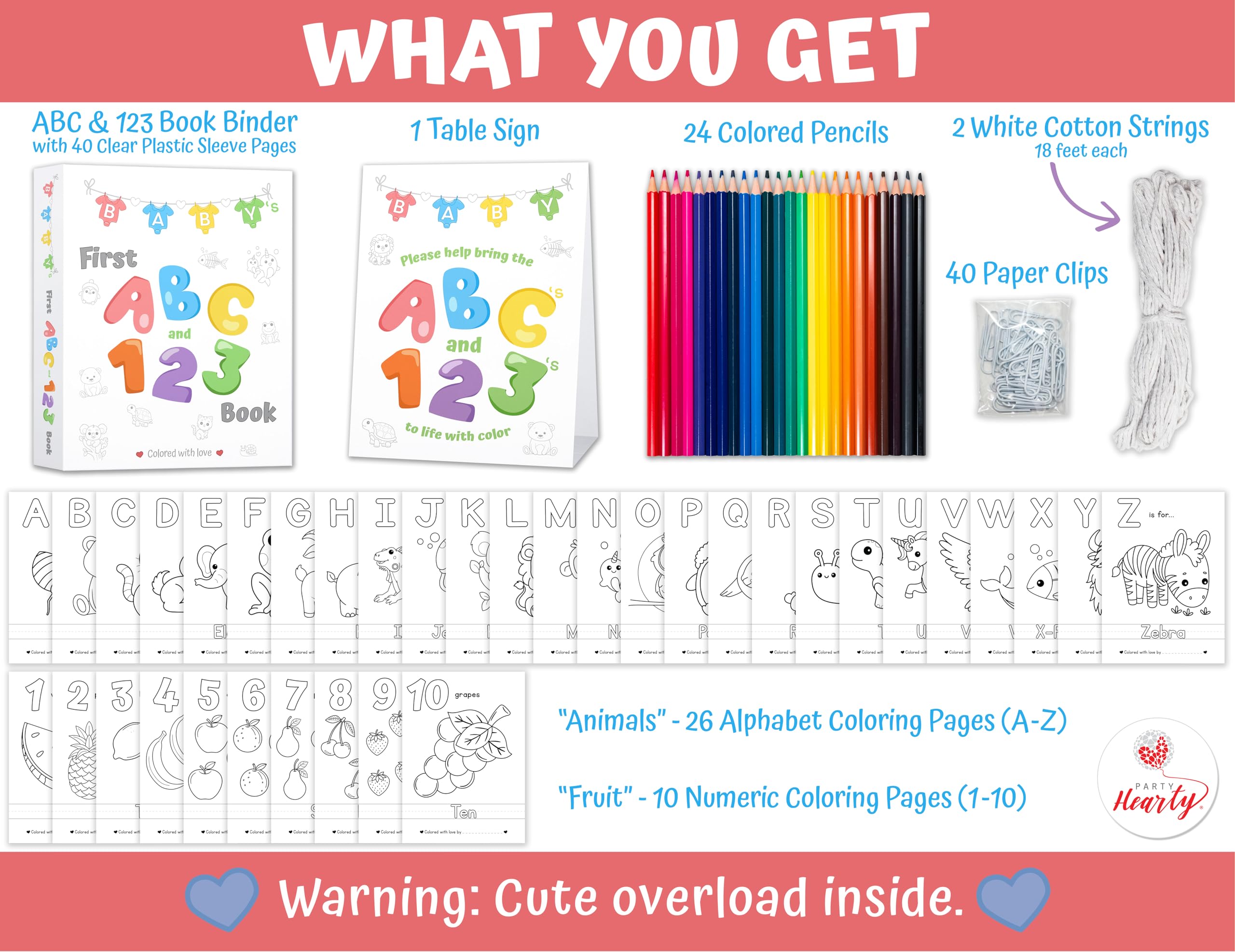 Party Hearty abc coloring pages invite color and messages.