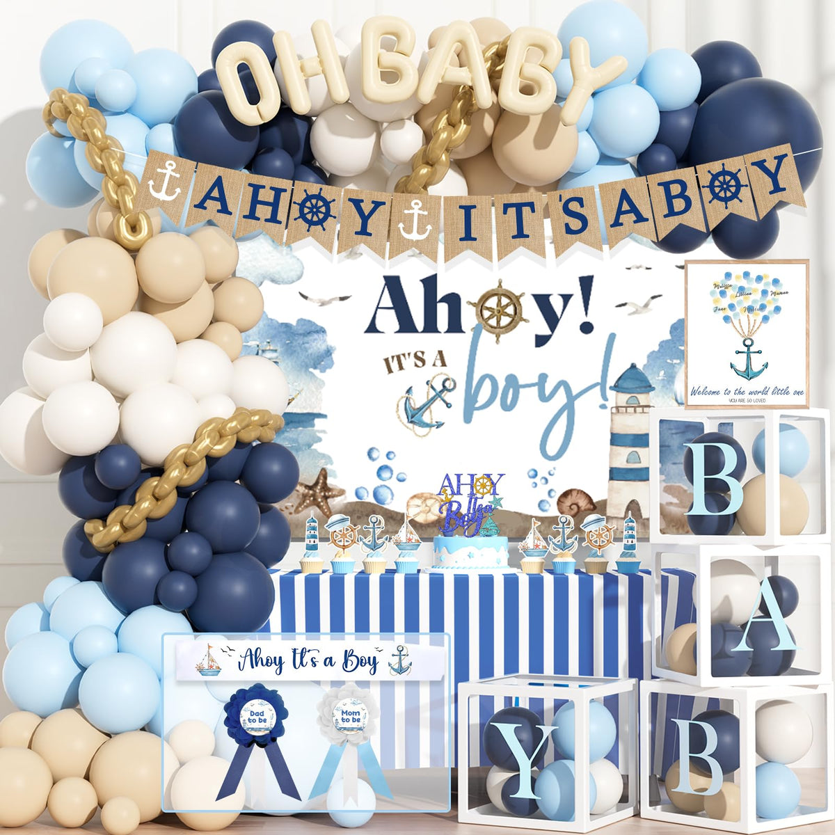 Party Inspo Ahoy It’s a Boy backdrop for memorable baby shower photos.