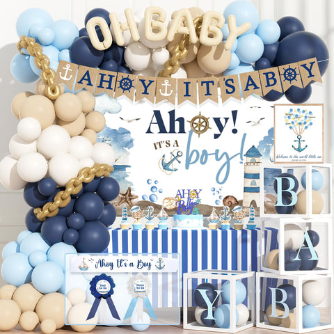 Party Inspo Ahoy It’s a Boy backdrop for memorable baby shower photos.