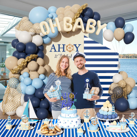 Party Inspo Ahoy It’s a Boy milestone poster invites signatures.