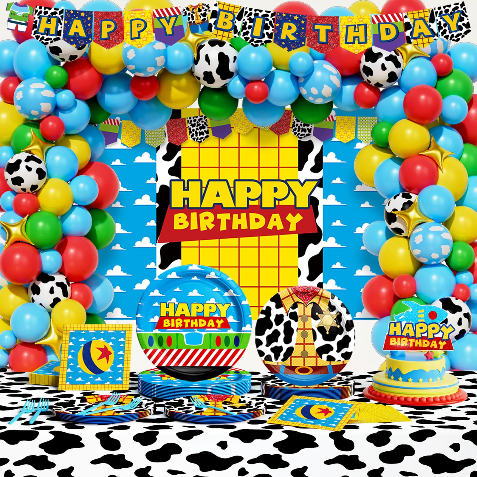 Party Inspo cartoon toy birthday backdrop enhances photos with a playful, themed setting.