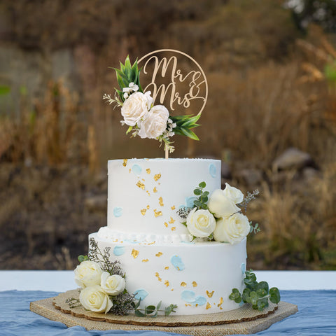 Party to Be handcrafted 3D flowers topper blending satin and plastic blooms