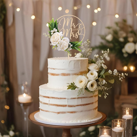 Party to Be topper with satin and food-grade plastic florals for elegance