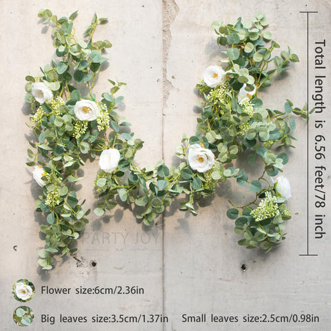 Party Joy eucalyptus garland full leaves enhances decorative entrances.