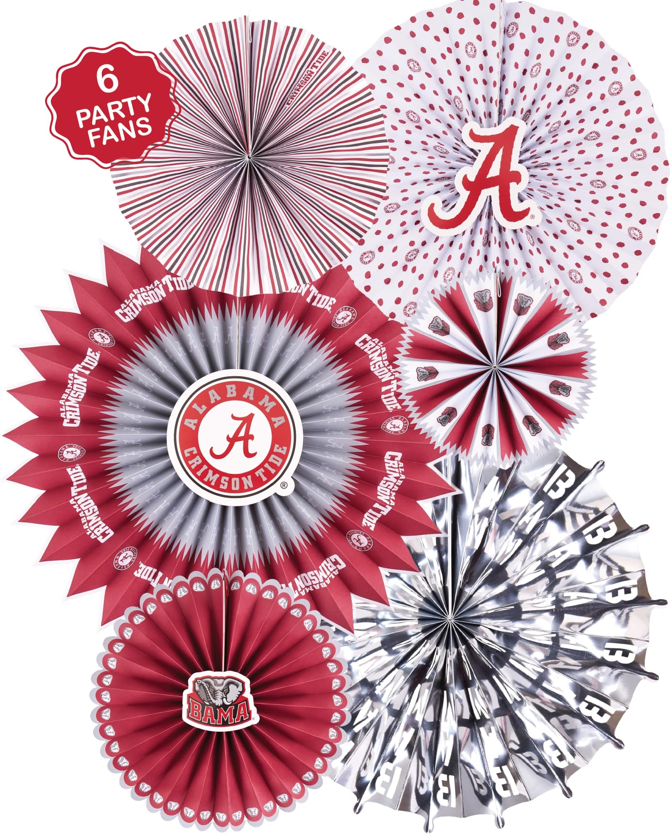 PartyKandy Alabama Crimson Tide 6 paper fans kit assembly for instant game-day ambiance