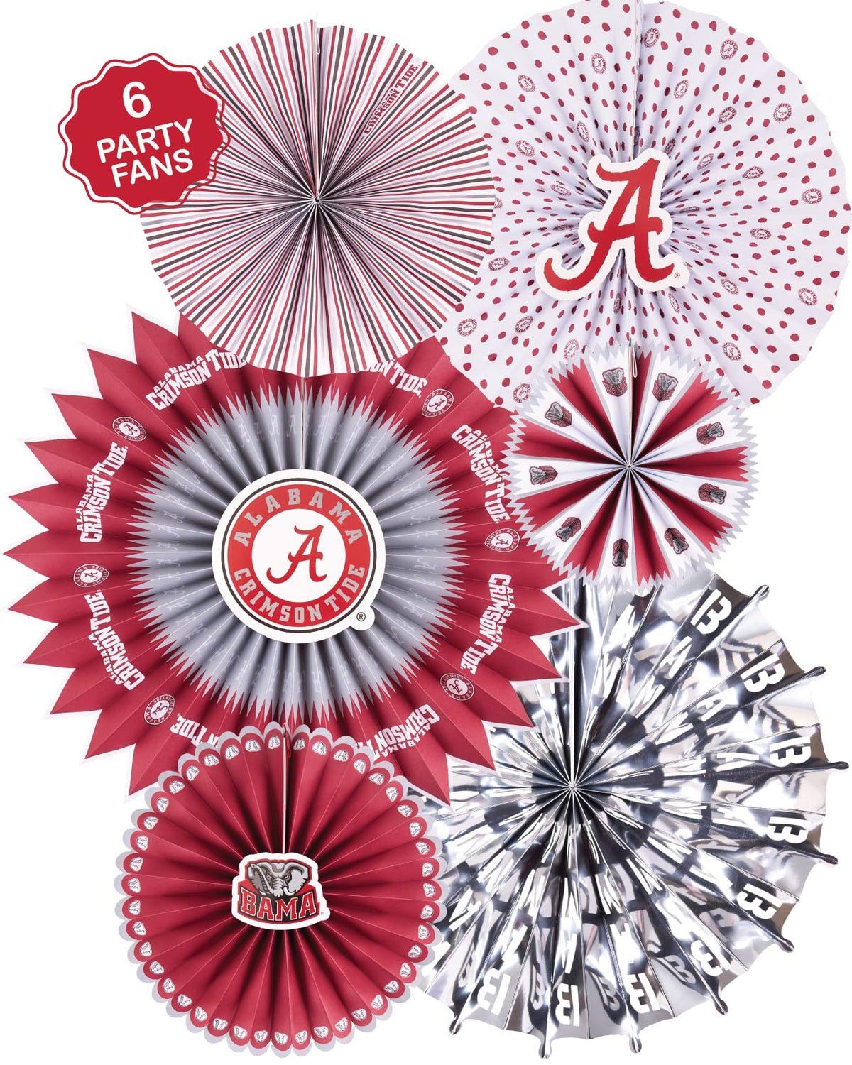 PartyKandy Alabama Crimson Tide 6 paper fans kit assembly for instant game-day ambiance
