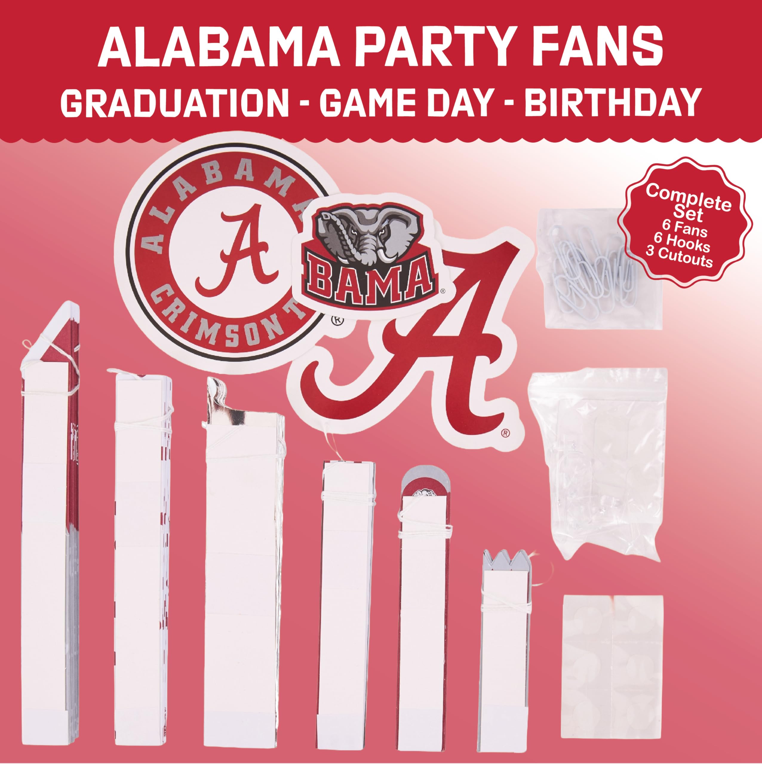 PartyKandy Alabama Crimson Tide 8-inch fan perfect for treat tables and small spaces