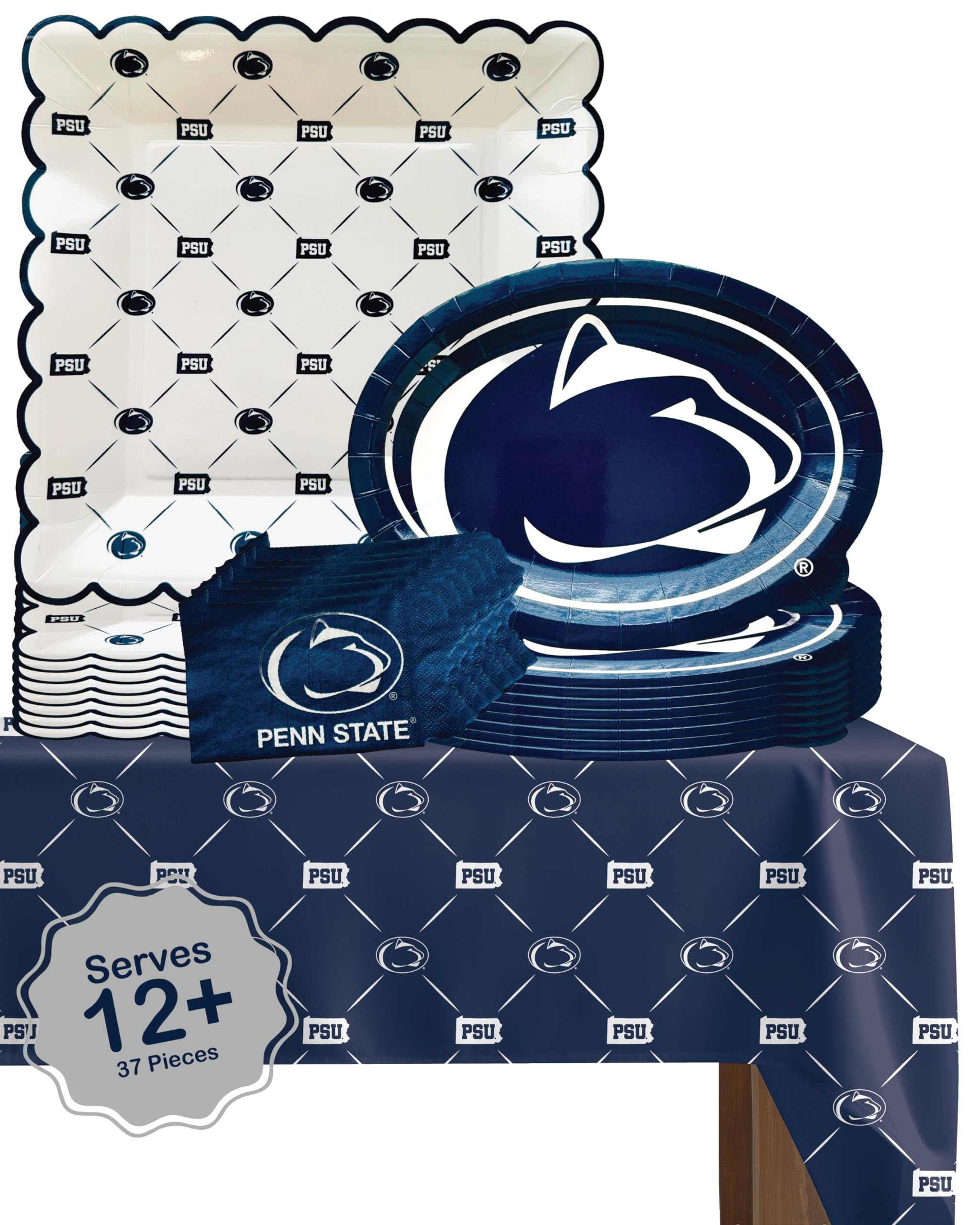 PartyKandy PSU tablecloth in orange and white for an elevated graduation setup