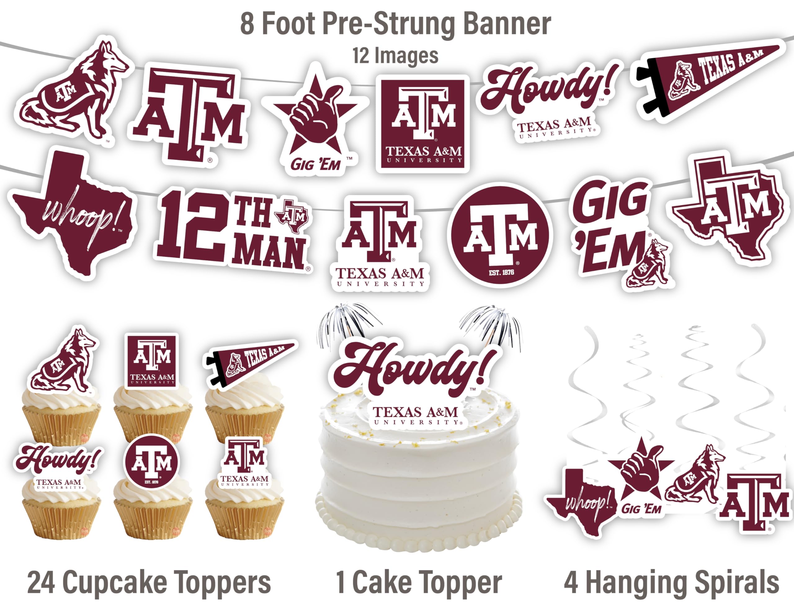 PartyKandy Texas A&M cupcake toppers boost cohesive fan-themed treats.