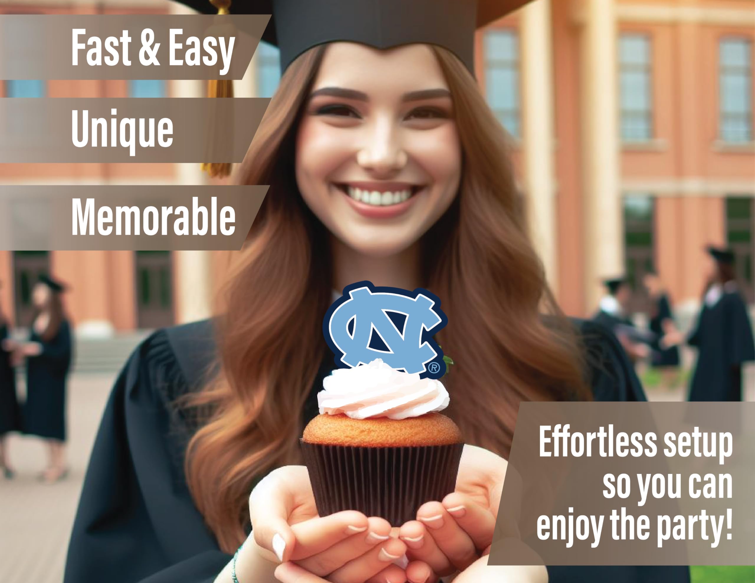 PartyKandy UNC cupcake toppers spark cohesive party decor.