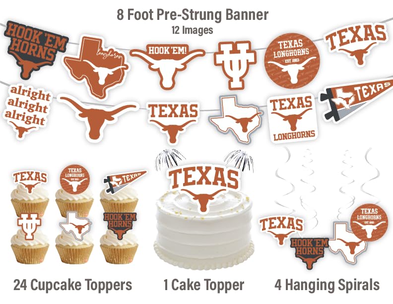 PartyKandy UT cake topper with Longhorns detail for festive cakes and graduation celebrations.