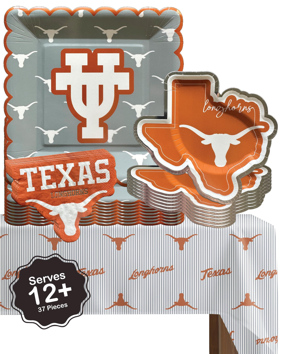 PartyKandy UT Longhorns 37-piece tableware for game day celebrations.