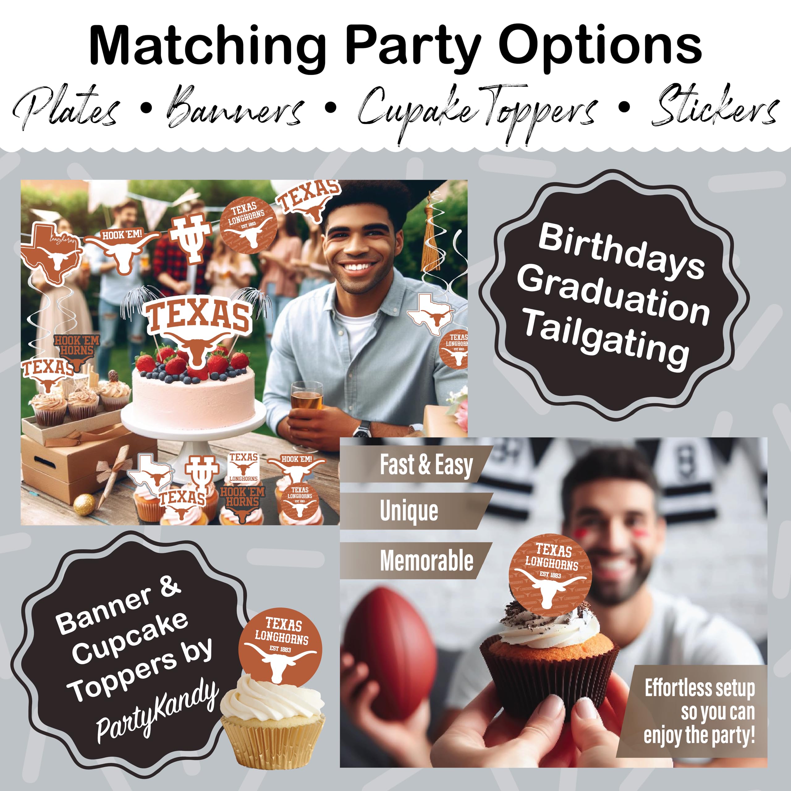 PartyKandy UT Longhorns 5-inch napkins for easy cleanup.