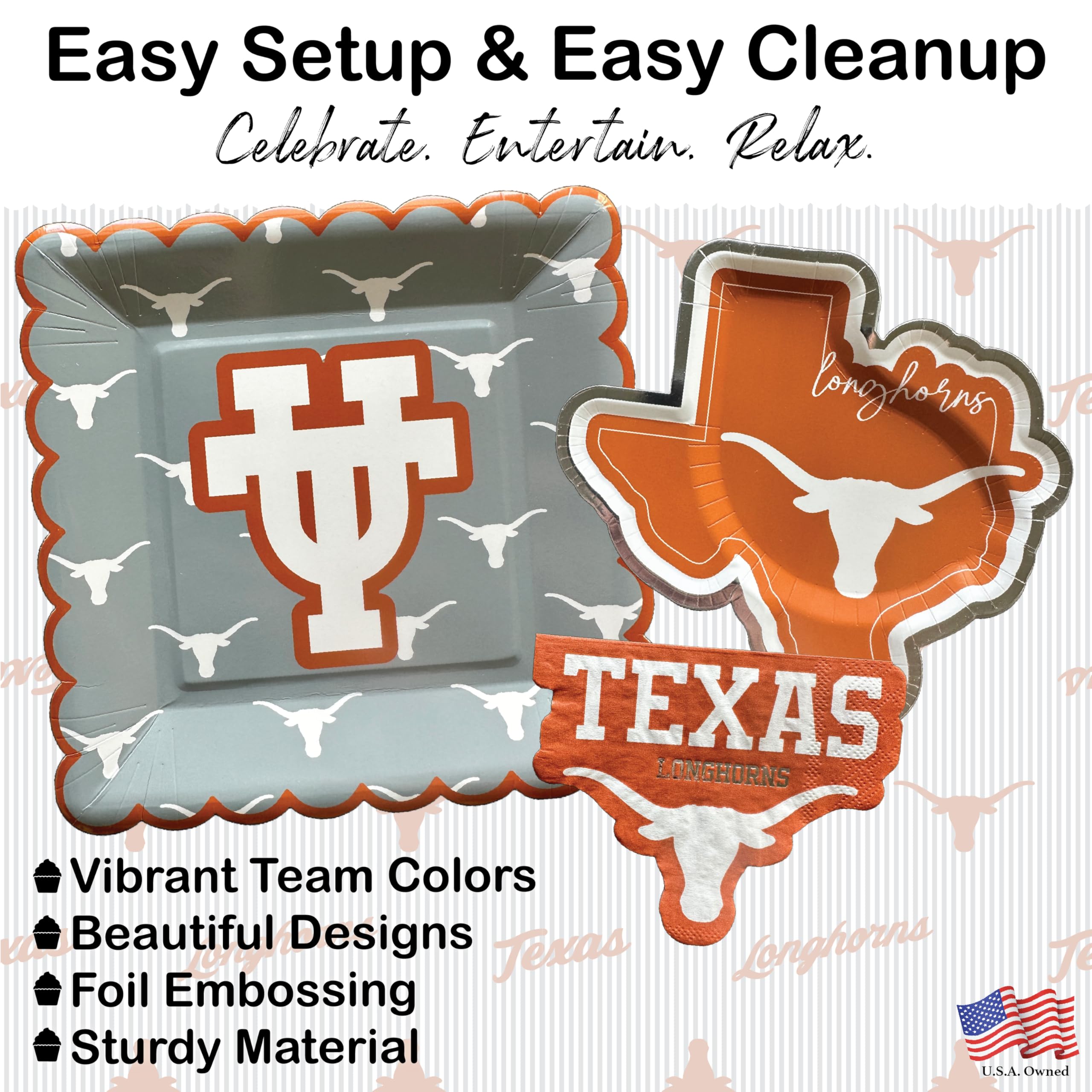 PartyKandy UT Longhorns 7-inch round plates for quick servings.