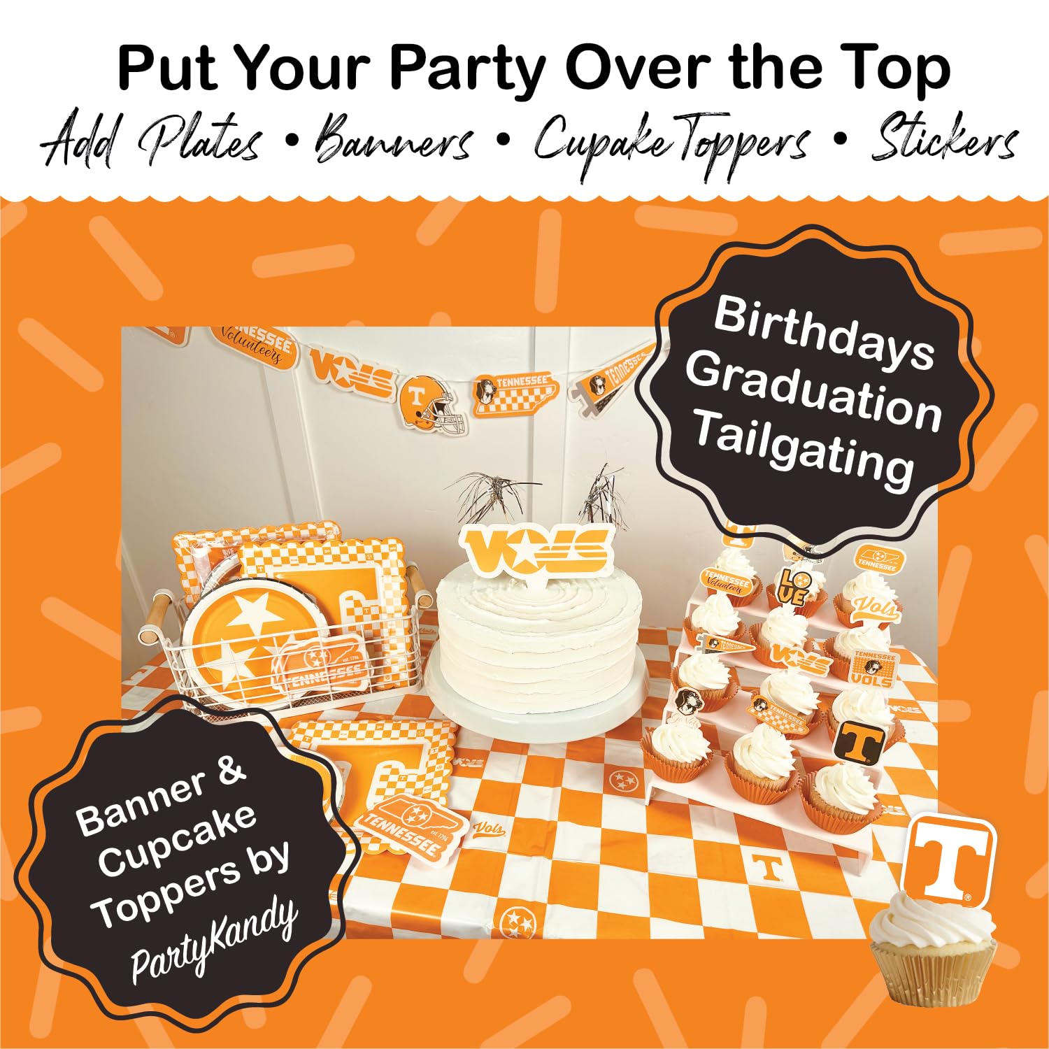PartyKandy UT Vols 37-piece set simplifies party prep and coordinated decor