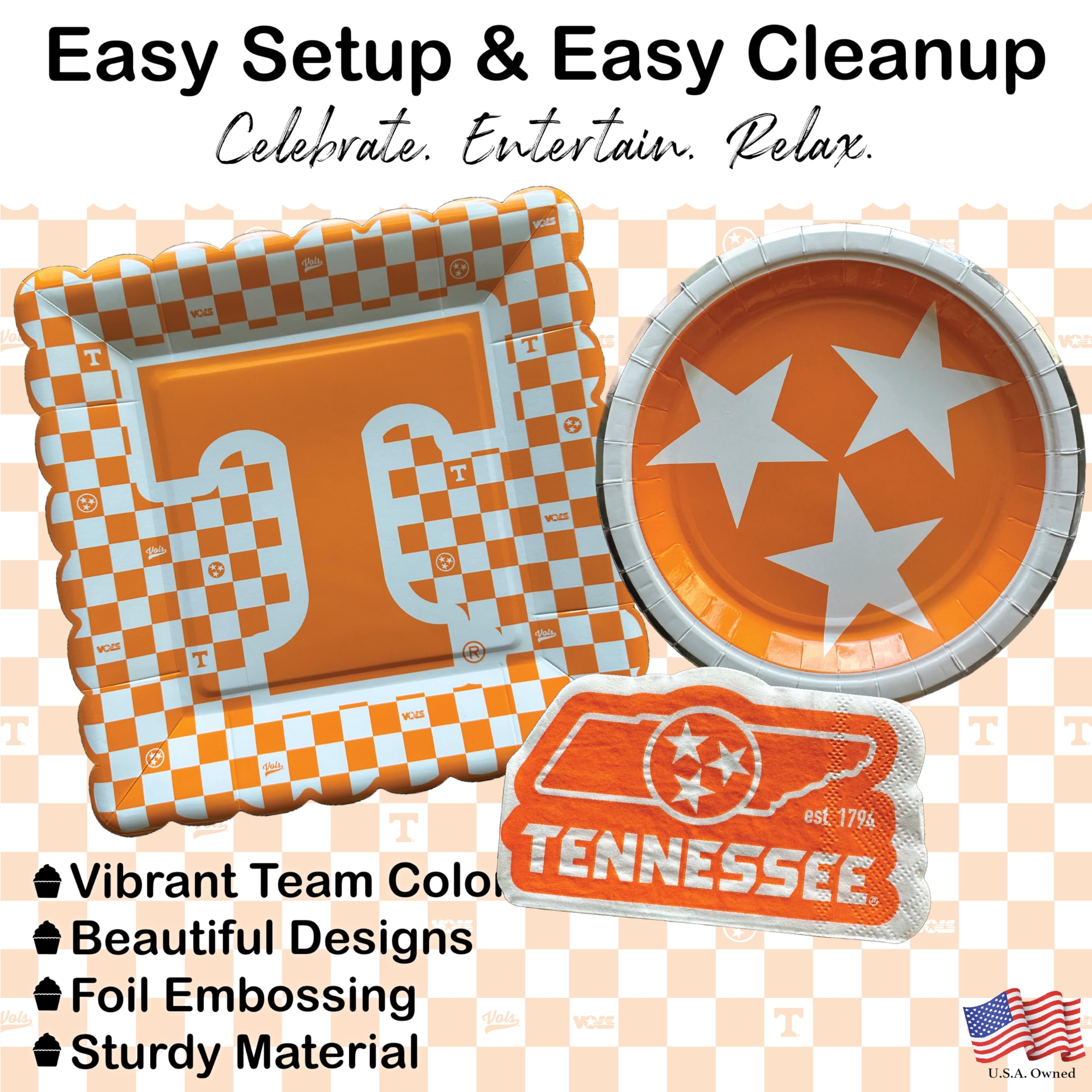 PartyKandy UT Vols napkins 5in absorb spills while boosting team spirit